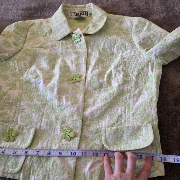 Carlisle Vintage Green Floral Jacquard Jacket Blazer Size 8 Button Front - Picture 14 of 15